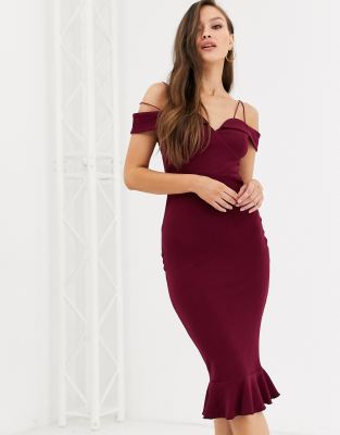 wine bardot dress