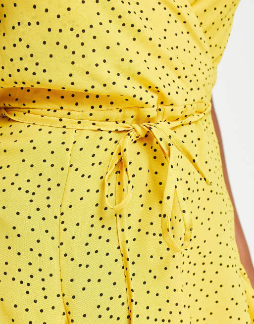 AX Paris strappy polka dot wrap dress in yellow