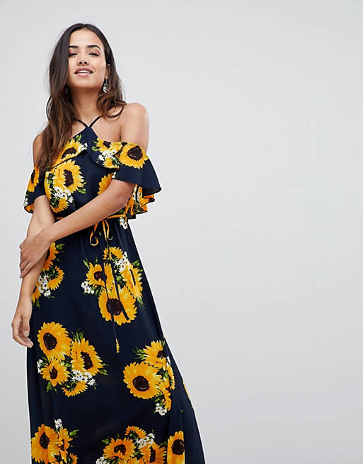 AX Paris Sunflower Print Off Shoulder Maxi Dress