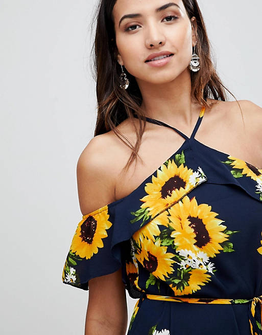 AX Paris Sunflower Print Off Shoulder Maxi Dress
