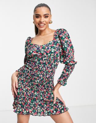 Ax Paris Sweetheart Neck Mini Dress In Floral-multi | ModeSens