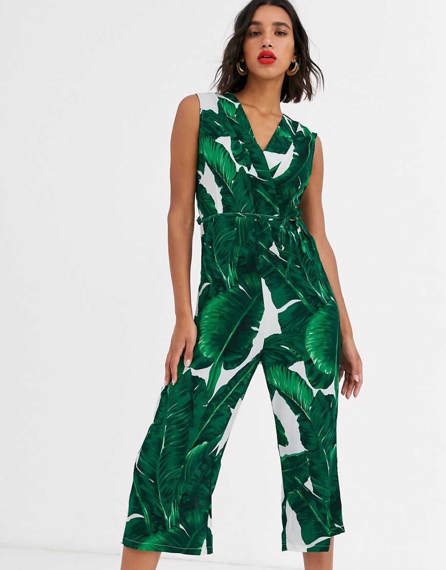AX Paris tropical palm print jumpsuit-Green