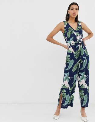 AX Paris tropical print culotte jumpsuit-Navy