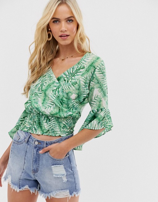 AX Paris tropical print wrap blouse