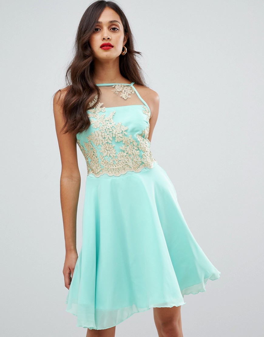 AX Paris tulle skater dress with embellished detail-Green