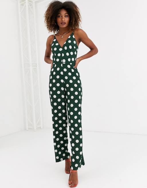 Ax Paris V Front Jumpsuit In Polka Dot Asos