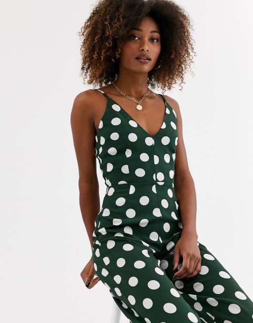 Ax Paris V Front Jumpsuit In Polka Dot Asos