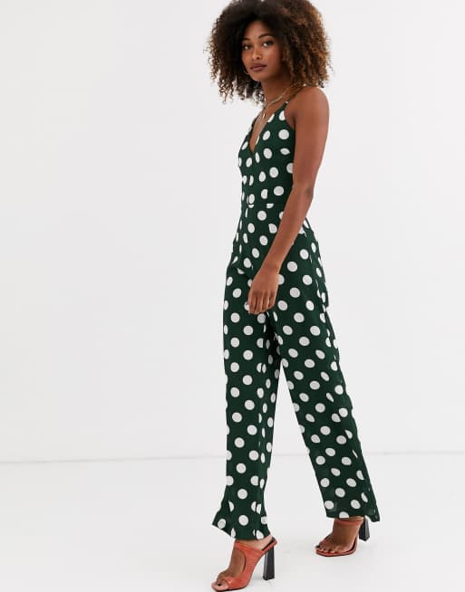 Ax Paris V Front Jumpsuit In Polka Dot Asos