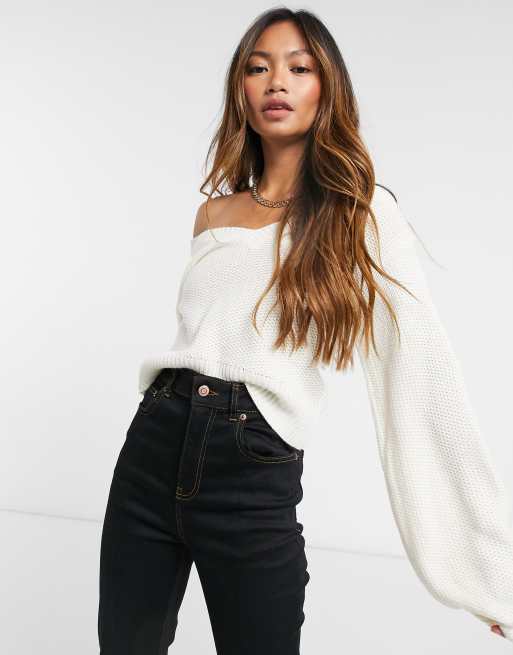 AX Paris v neck cropped jumper in white ASOS