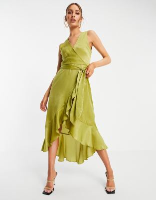 AX Paris v neck satin midi dress in gold | ASOS