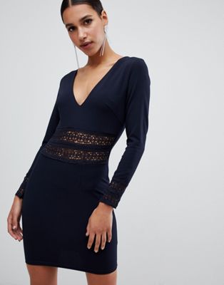 AX Paris – V-ringad klänning med lång ärm-Marinblå