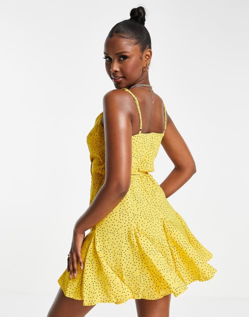 AX Paris - Vestito a portafoglio giallo a pois con spalline sottili , 2 di 4
