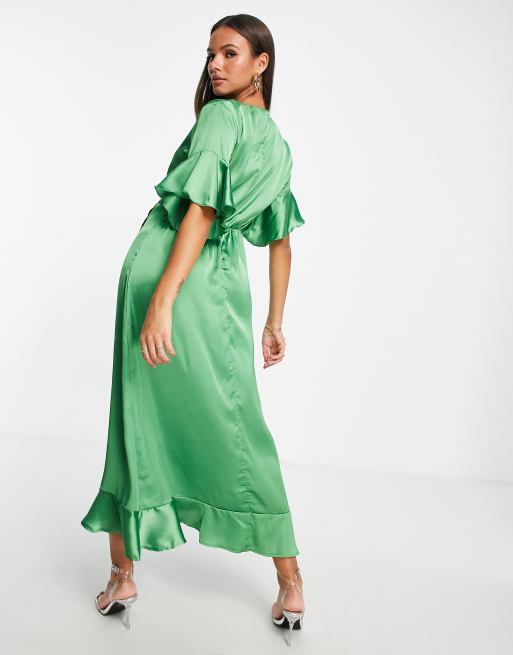 AX Paris - Vestito da cerimonia midi avvolgente in raso verde, 3 di 4