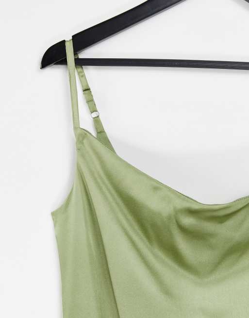 AX Paris - Vestito lungo con spalline sottili in raso verde salvia, 3 di 4