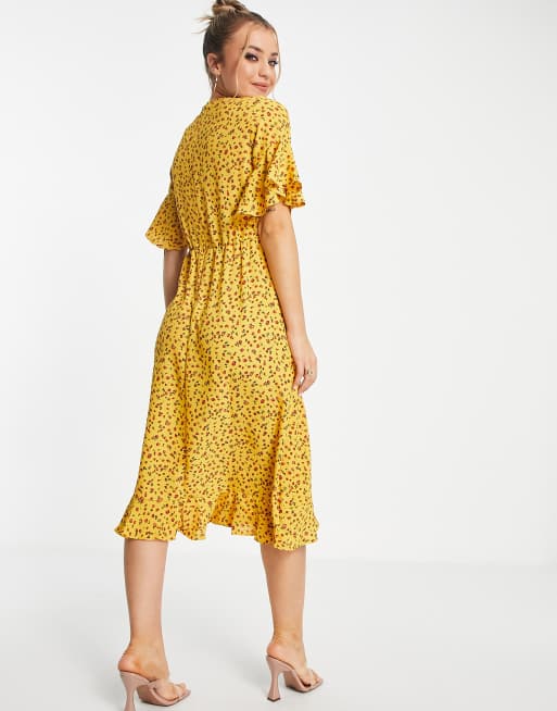 AX Paris - Vestito midi avvolgente con volant a fiori, 3 di 4