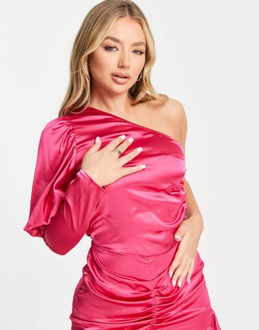 AX Paris - Vestito monospalla in raso rosa, 2 di 4