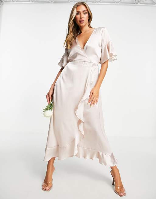 Champagne satin wrap on sale dress