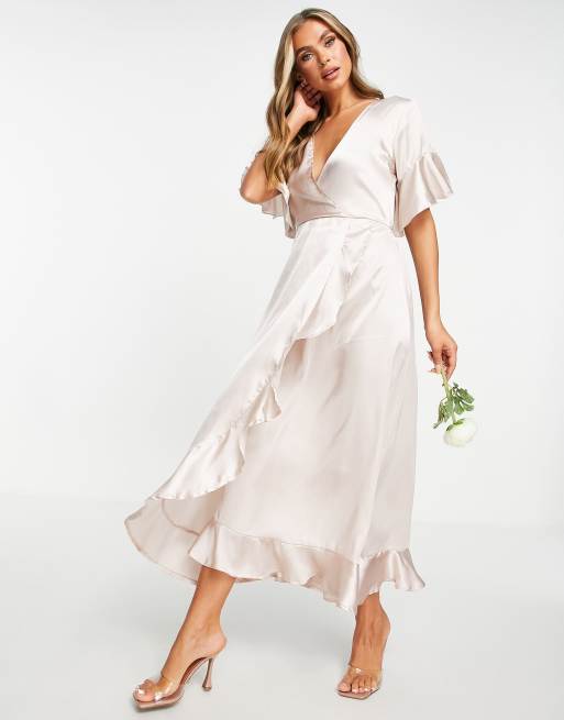 AX Paris wedding guest satin wrap dress in champagne