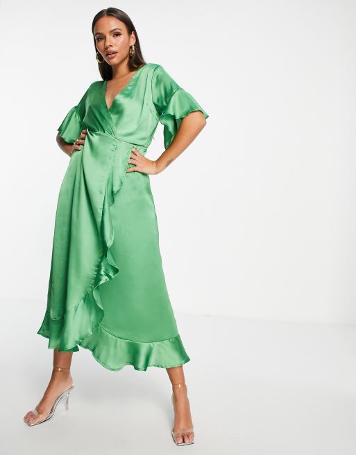 Green midi wedding hot sale guest dress