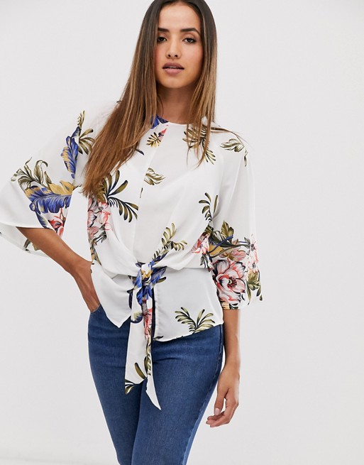 AX Paris white based floral knot front top