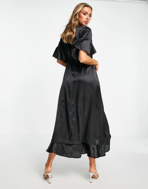 AX Paris – Wickelkleid aus Satin in Schwarz, 2 von 4