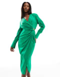 [AX Paris] AX Paris wrap clasp detail midi dress in bright green 6 Bright green