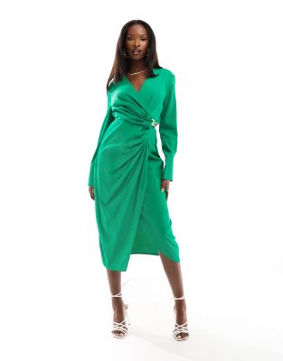 AX Paris wrap clasp detail midi dress in bright green | ASOS