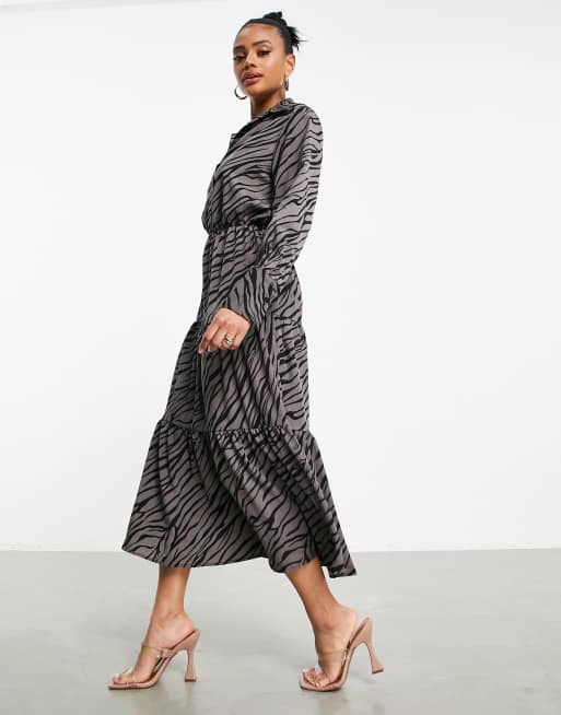 AX Paris wrap collared midi dress in grey animal print ASOS