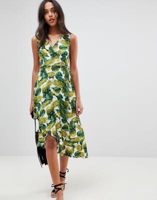 palm print wrap dress