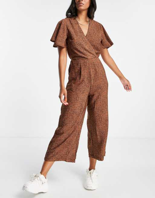 AX Paris wrap fromt jumpsuit in tan ASOS