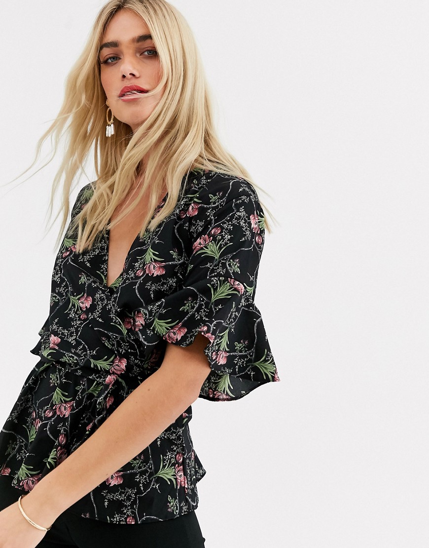 AX Paris wrap front blouse in floral-Multi