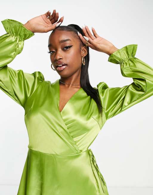 AX Paris wrap front midi dress in green ASOS