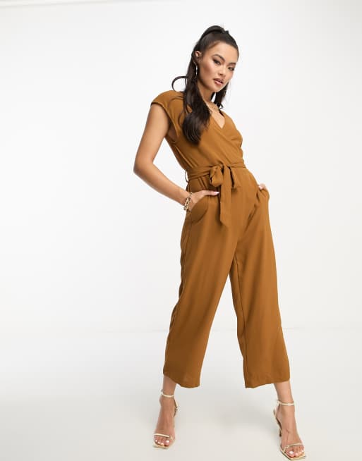 Taupe Plisse Cowl Neck Jumpsuit – AX Paris