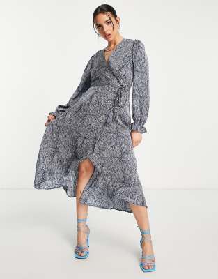 AX Paris wrap midi dress in blue print