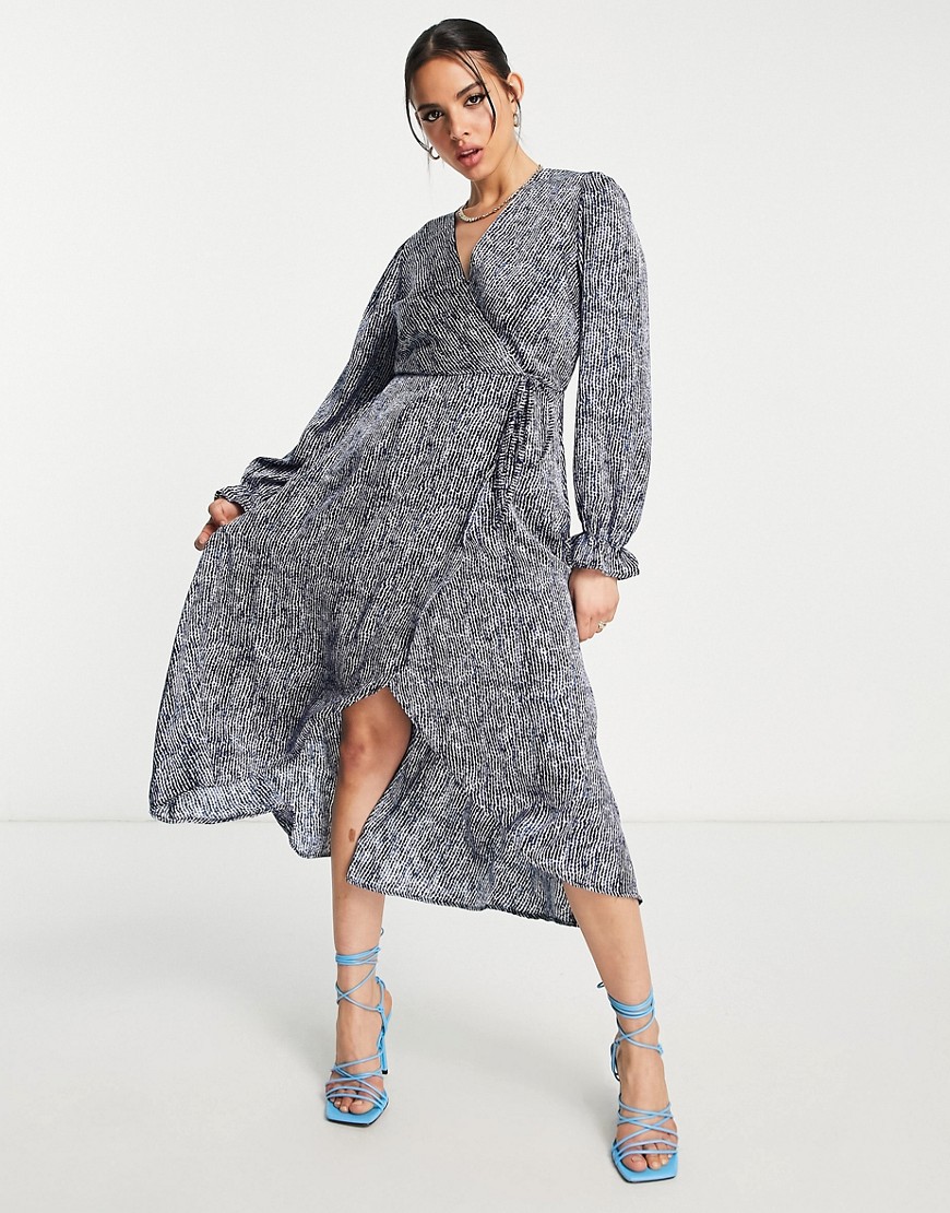Ax Paris Wrap Midi Dress In Blue Print | ModeSens
