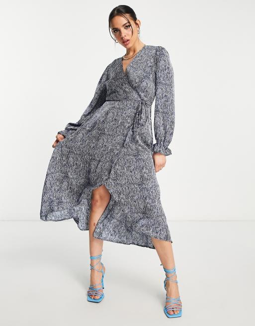 AX Paris wrap midi dress in blue print | ASOS