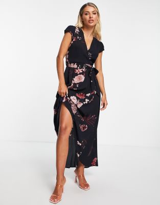 AX Paris wrap midi dress in navy floral