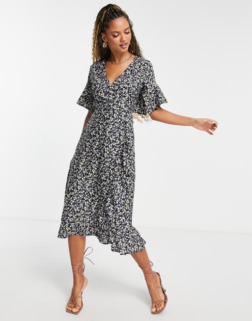 AX Paris wrap midi dress in navy | ASOS