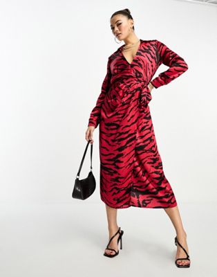 AX Paris wrap midi dress in red animal print