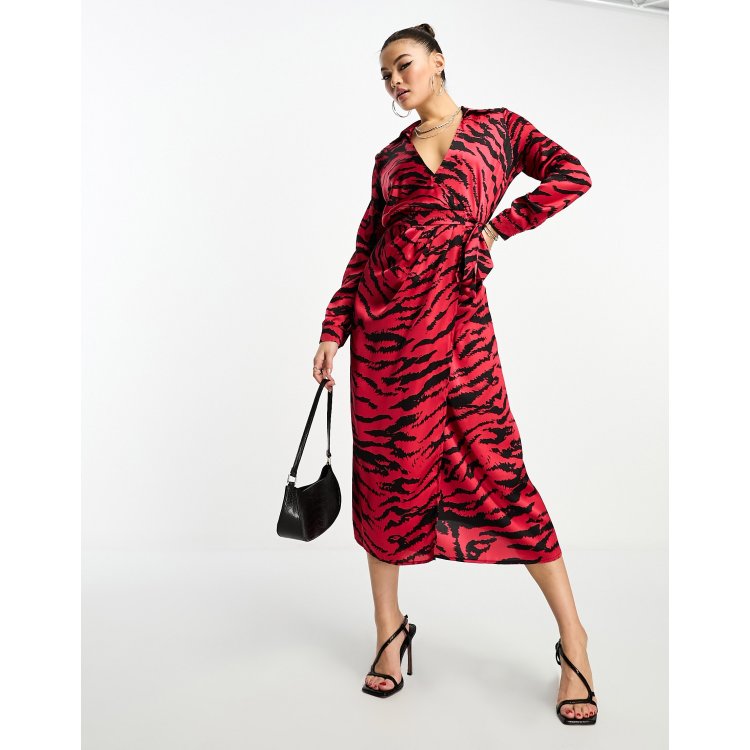 AX Paris wrap midi dress in red animal print ASOS