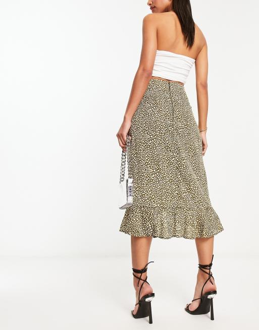 AX Paris wrap midi skirt in olive floral