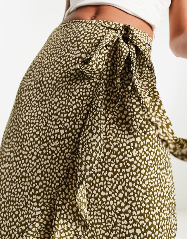 AX Paris wrap midi skirt in olive floral TB7428