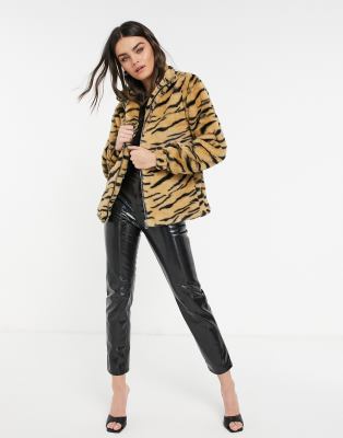 ax paris belted padded jacket with faux fur lining