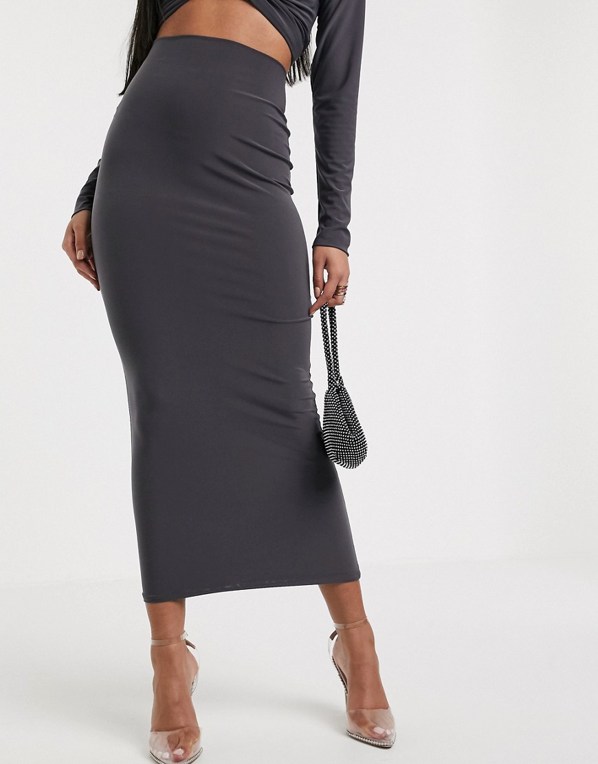 AYM Premium bodycon midaxi skirt coord in charcoal co ord-Grey