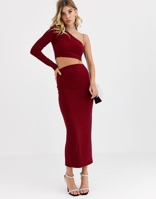 AYM Premium - Gonna a fascia e al polpaccio color mora in coordinato