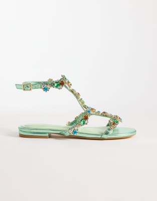 Azalea Sarita embellished flat sandals in aquamarine