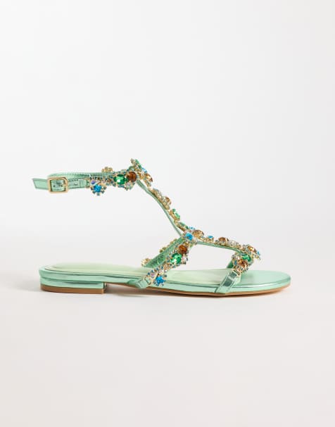 Azalea Sarita embellished flat sandals in aquamarine - view 1