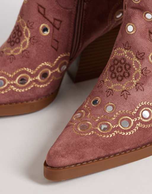 Azalea Wang – Aamina – Verzierte, kniehohe Westernstiefel in Rosa, 2 von 4
