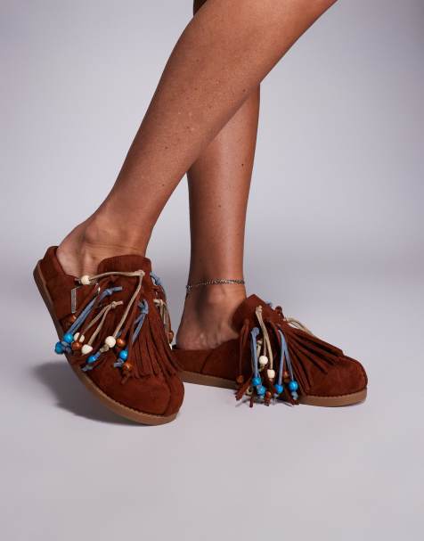 Azalea Wang - Abeille - Brune clogs med multifarvede kvaster i imiteret ruskind - view 1