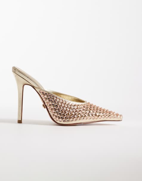 Azalea Wang Abrielle heeled mules in gold - view 1